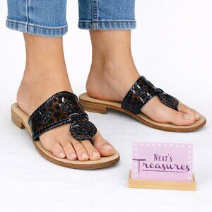 Jack Rogers Tortoiseshell Brown Leather Whipstitch Thong Flip Flop Sandal Sz 7 M